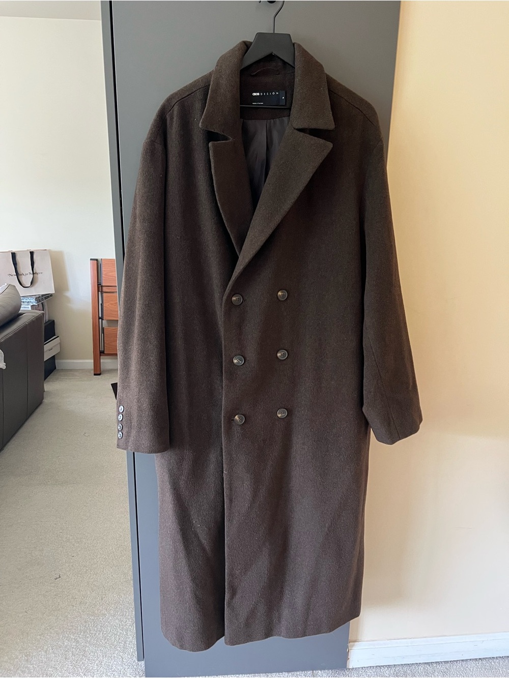 ASOS Men’s Double-Breasted Brown Overcoat - XL